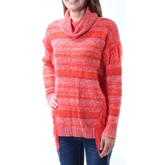 Kensie Orange Cowl Neck Fringed Sweater L - Picture 1 of 3